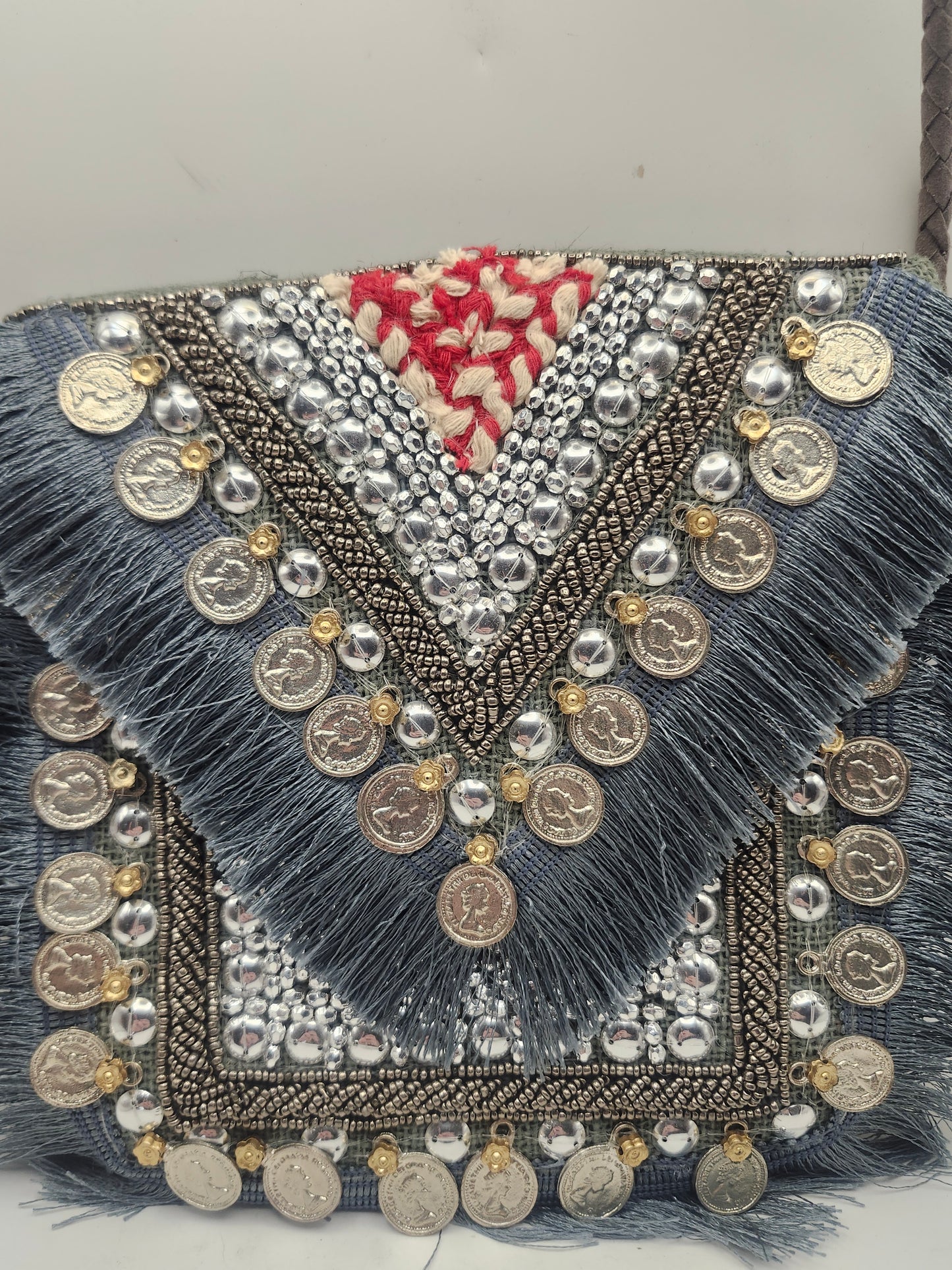 *Boho* Hand-Embellished Embroidery Bag with Coin Details