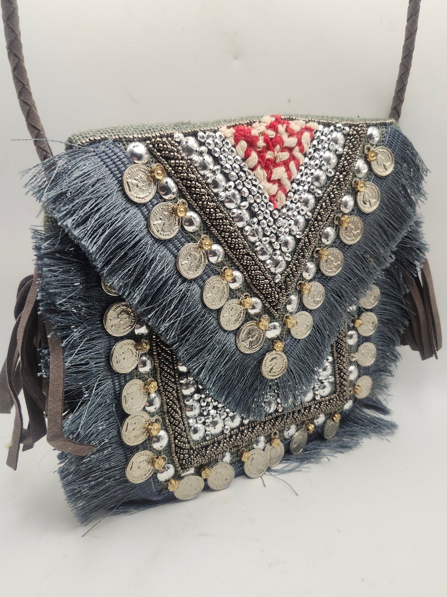 *Boho* Hand-Embellished Embroidery Bag with Coin Details