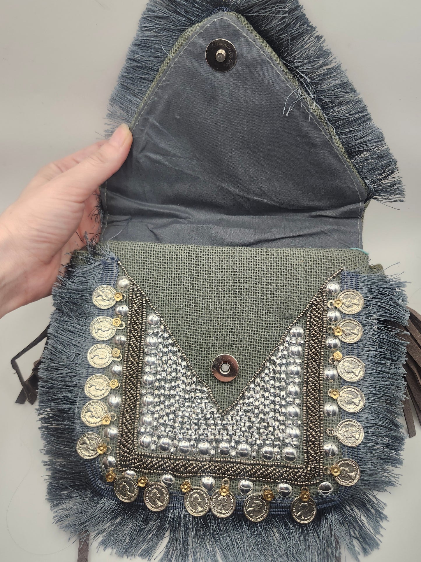 *Boho* Hand-Embellished Embroidery Bag with Coin Details