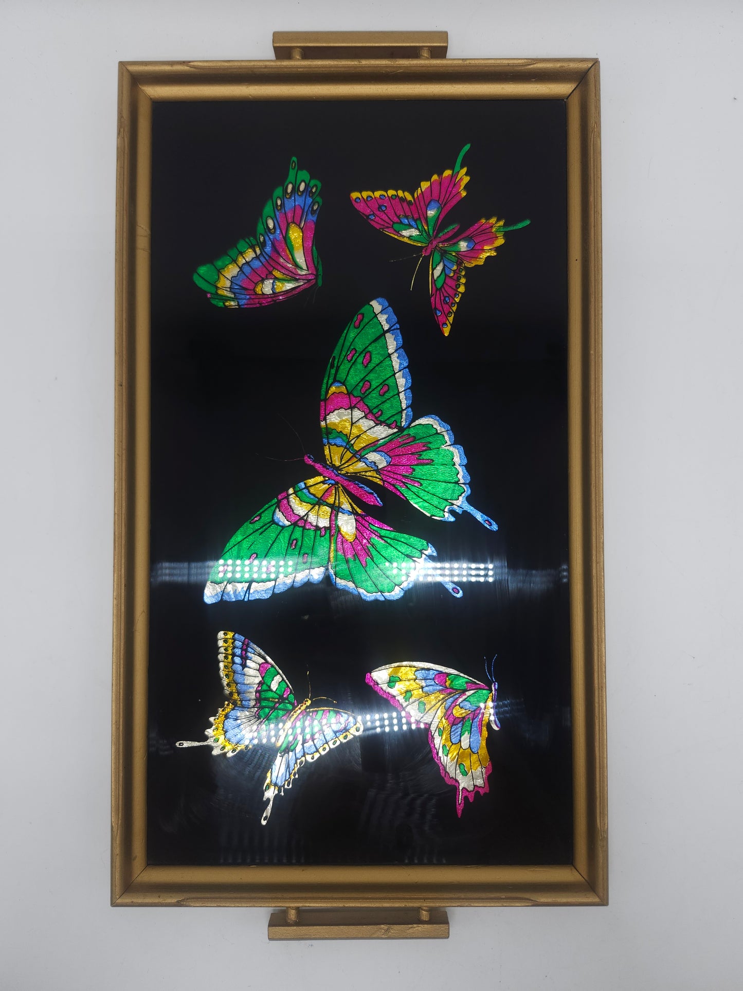*MCM* Rainbow Foil Butterflies on Gilded Glass Tray