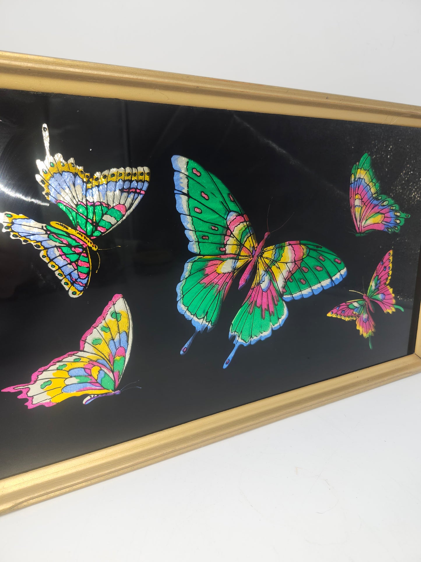 *MCM* Rainbow Foil Butterflies on Gilded Glass Tray