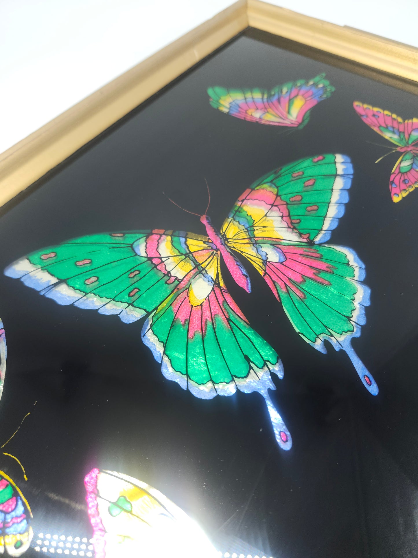 *MCM* Rainbow Foil Butterflies on Gilded Glass Tray