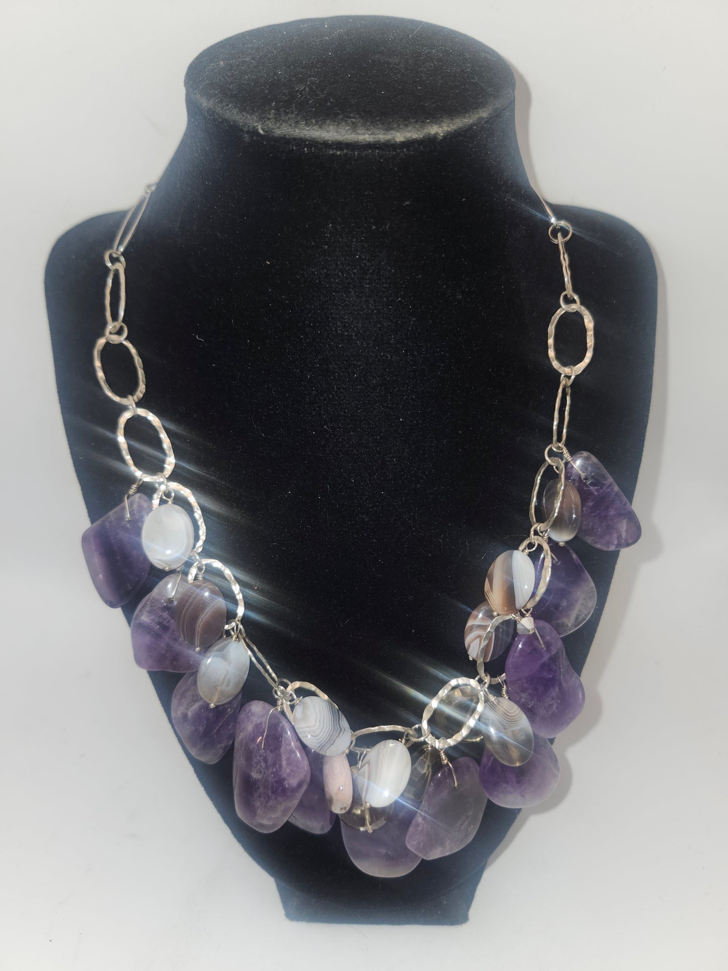 *925* Silver-Plated Multi-Gemstone Statement Dangle Necklace