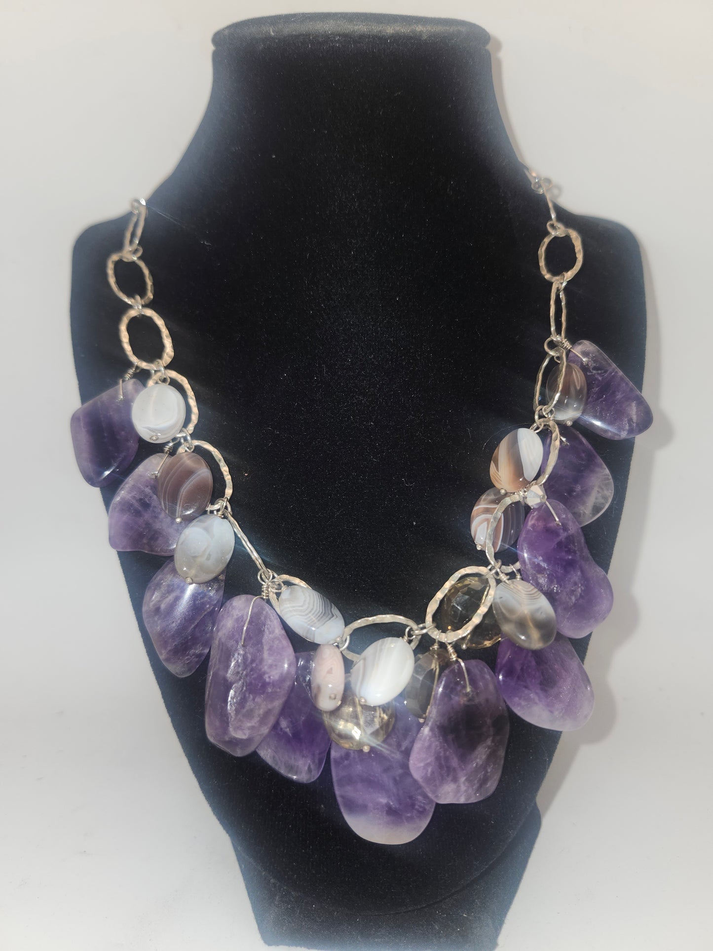 *925* Silver-Plated Multi-Gemstone Statement Dangle Necklace