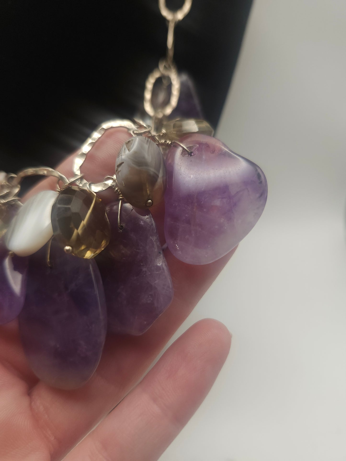*925* Silver-Plated Multi-Gemstone Statement Dangle Necklace