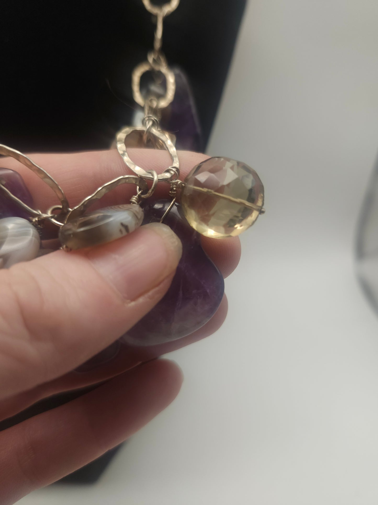*925* Silver-Plated Multi-Gemstone Statement Dangle Necklace