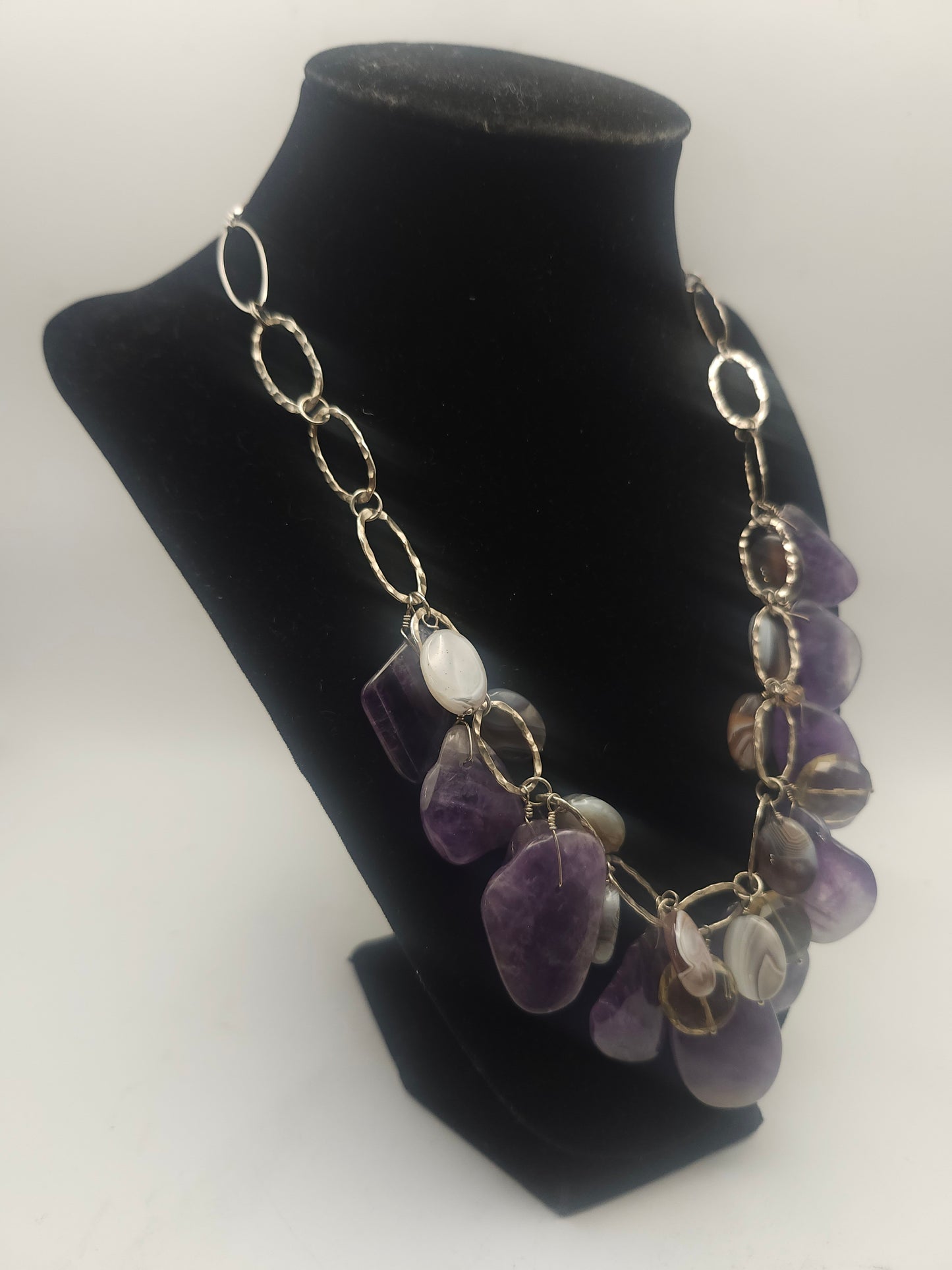 *925* Silver-Plated Multi-Gemstone Statement Dangle Necklace