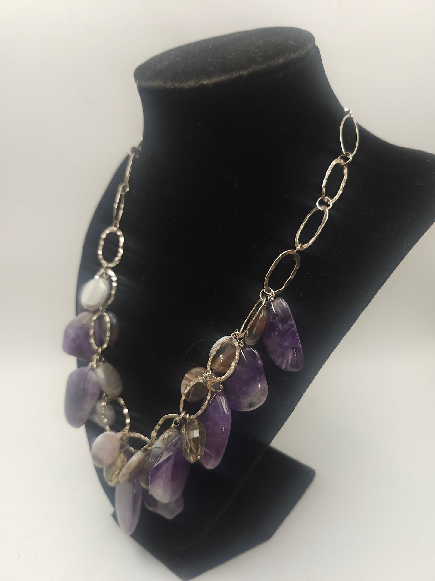 *925* Silver-Plated Multi-Gemstone Statement Dangle Necklace