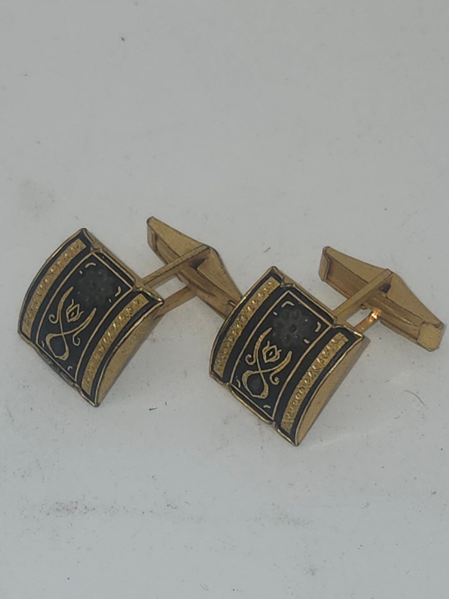 *22K* Gold & Sterling Inlaid Damascene Cuff Links