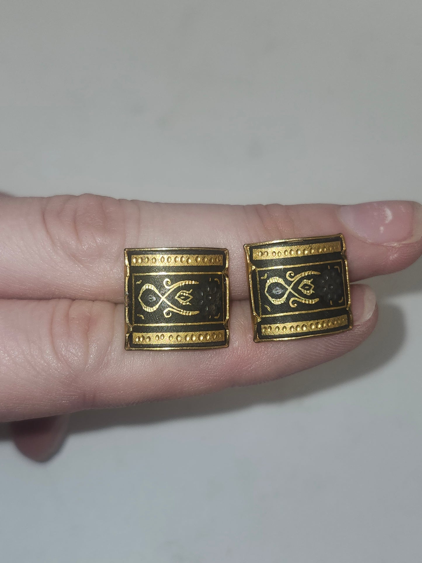*22K* Gold & Sterling Inlaid Damascene Cuff Links