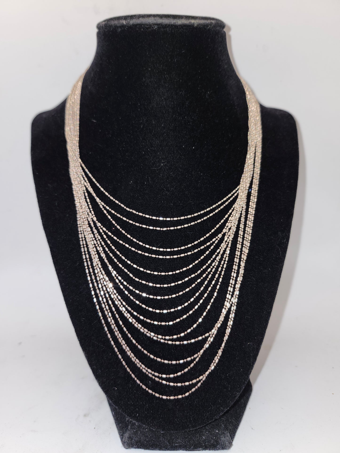 -925- Sterling Multi-Strand Chain Statement Necklace