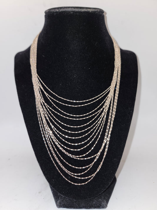 ~925~ Sterling Multi-Strand Chain Statement Necklace