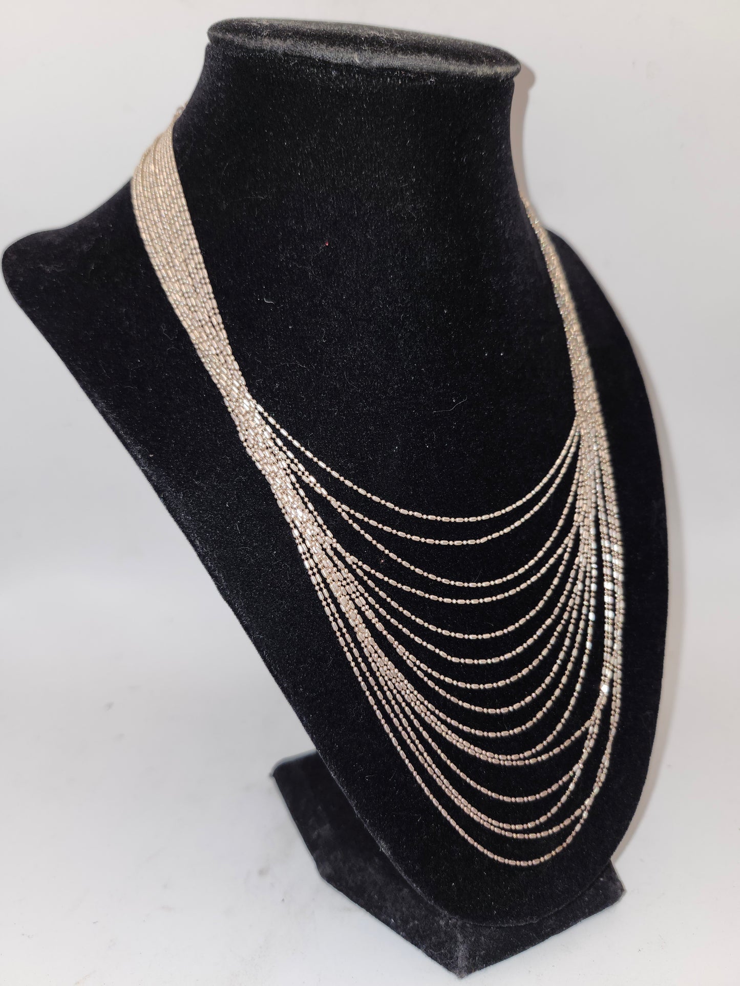 -925- Sterling Multi-Strand Chain Statement Necklace