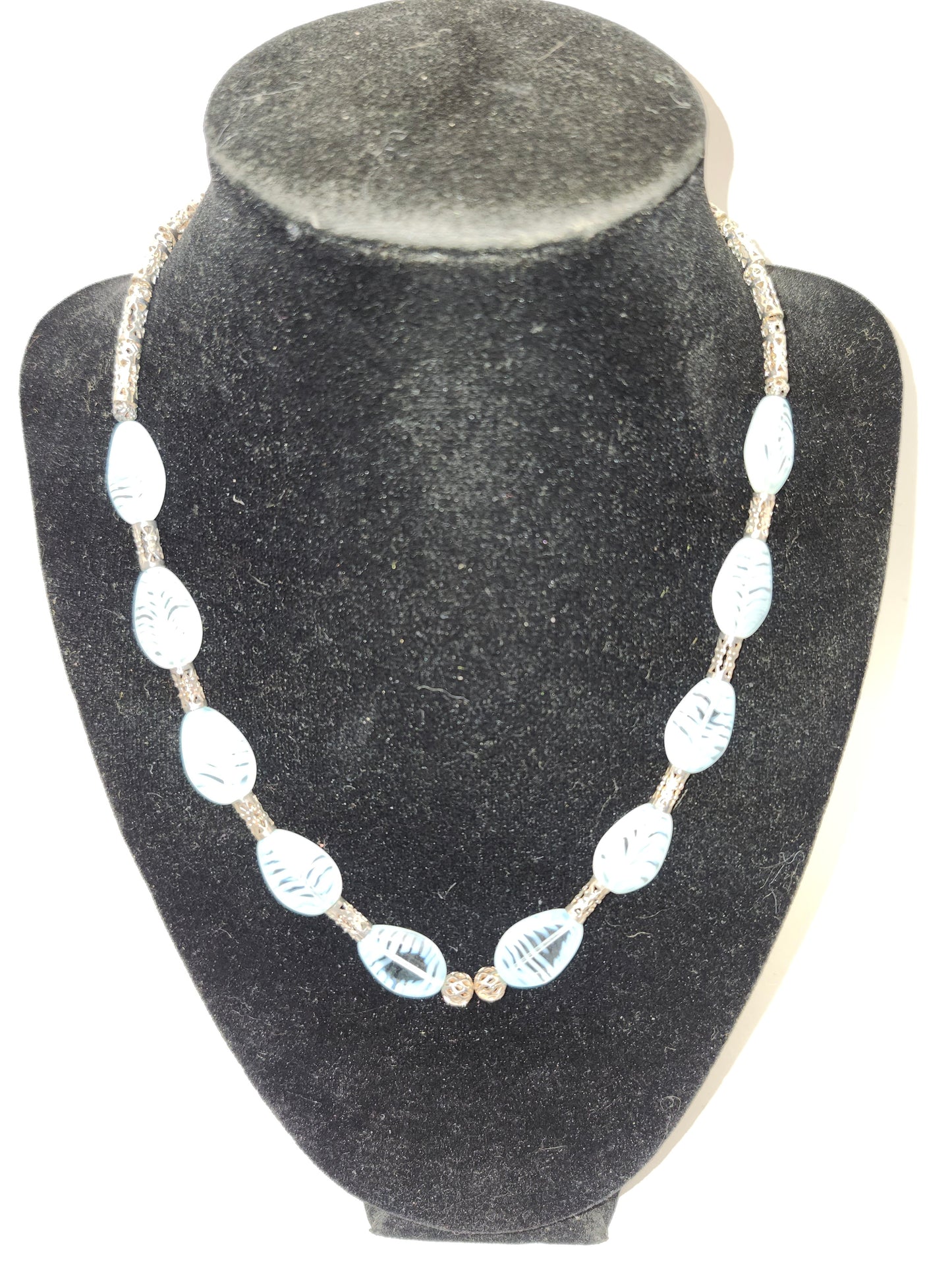 -925- Sterling Czech Art Glass Statement Necklace & Dangle Earrings Matching Set