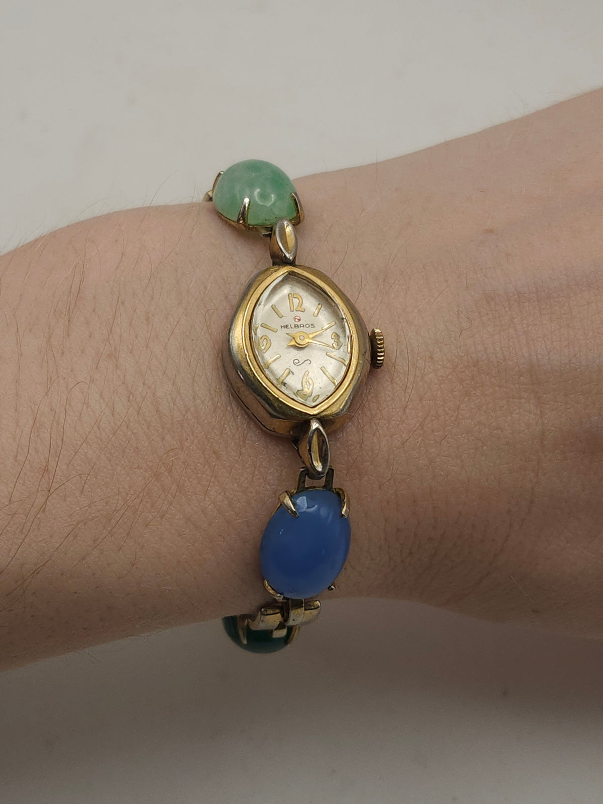 ~10K GP~ Helbros Vintage Ladies Wrist Watch with Gemstone Accents