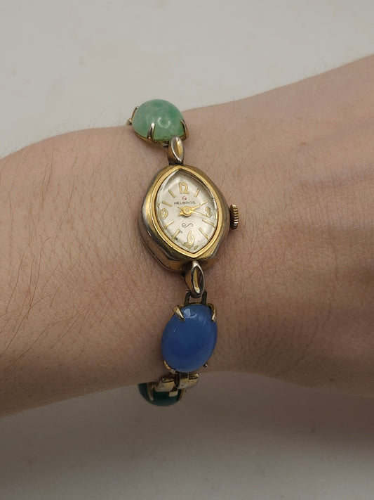 ~10K GP~ Helbros Vintage Ladies Wrist Watch with Gemstone Accents