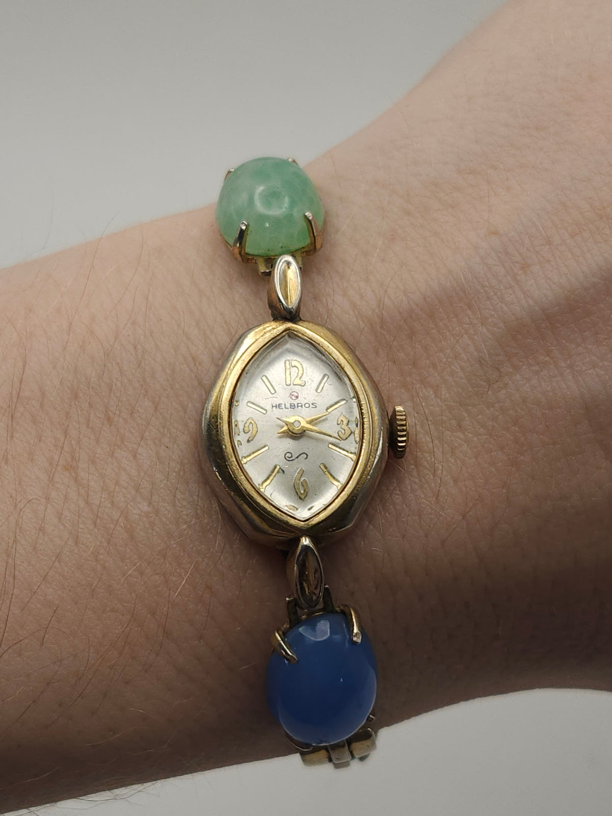 ~10K GP~ Helbros Vintage Ladies Wrist Watch with Gemstone Accents