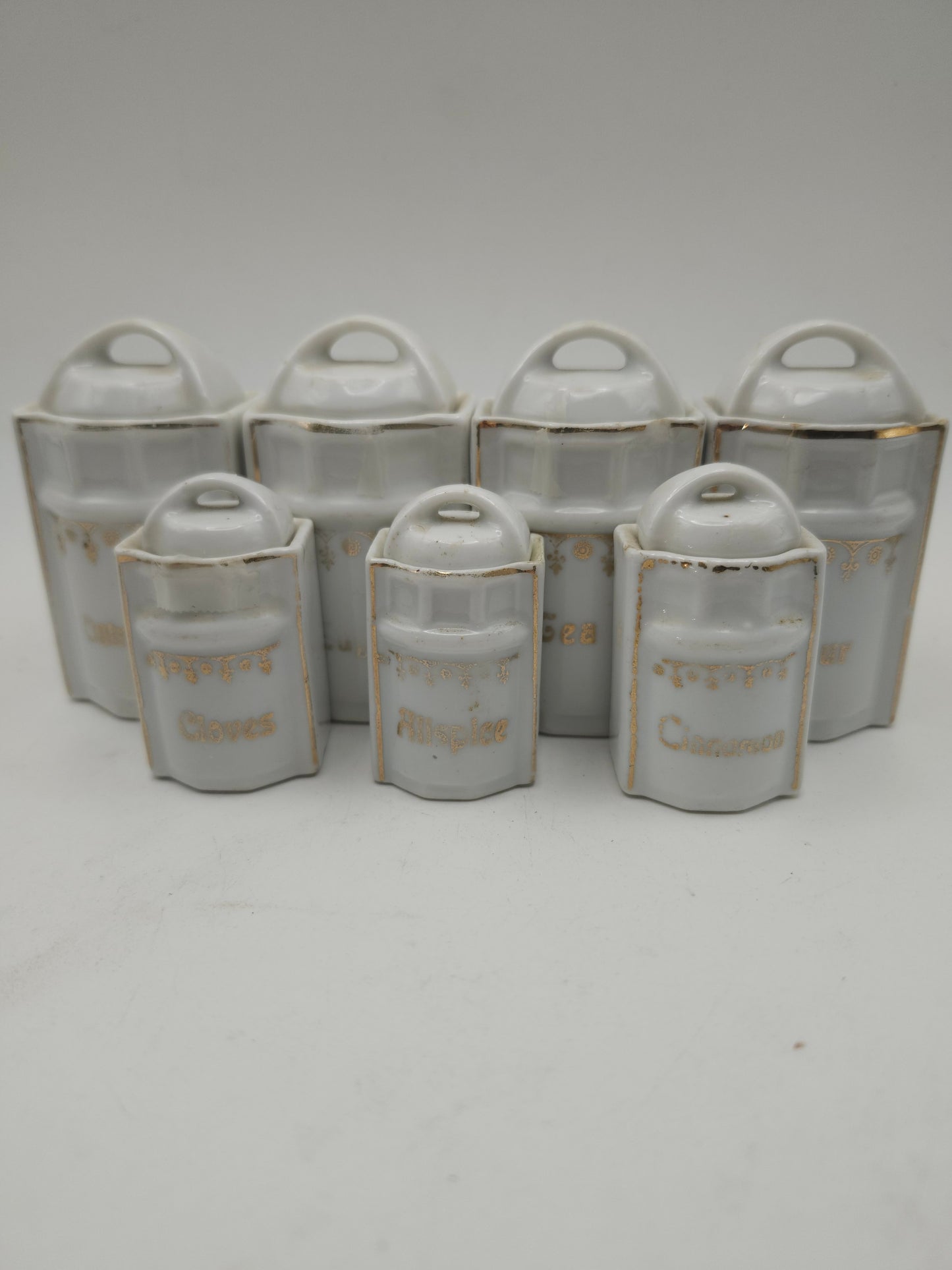 *Antique* German Lusterware Porcelain Mini Spice Jars Set of 7