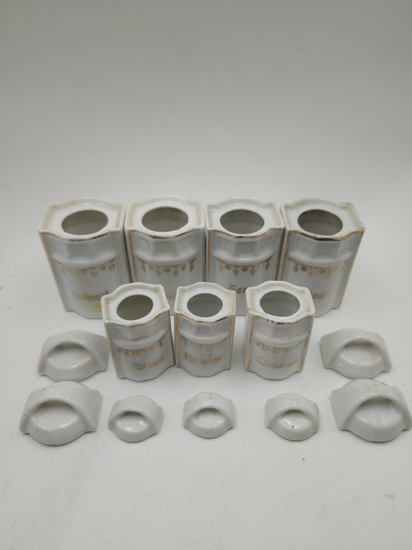 *Antique* German Lusterware Porcelain Mini Spice Jars Set of 7