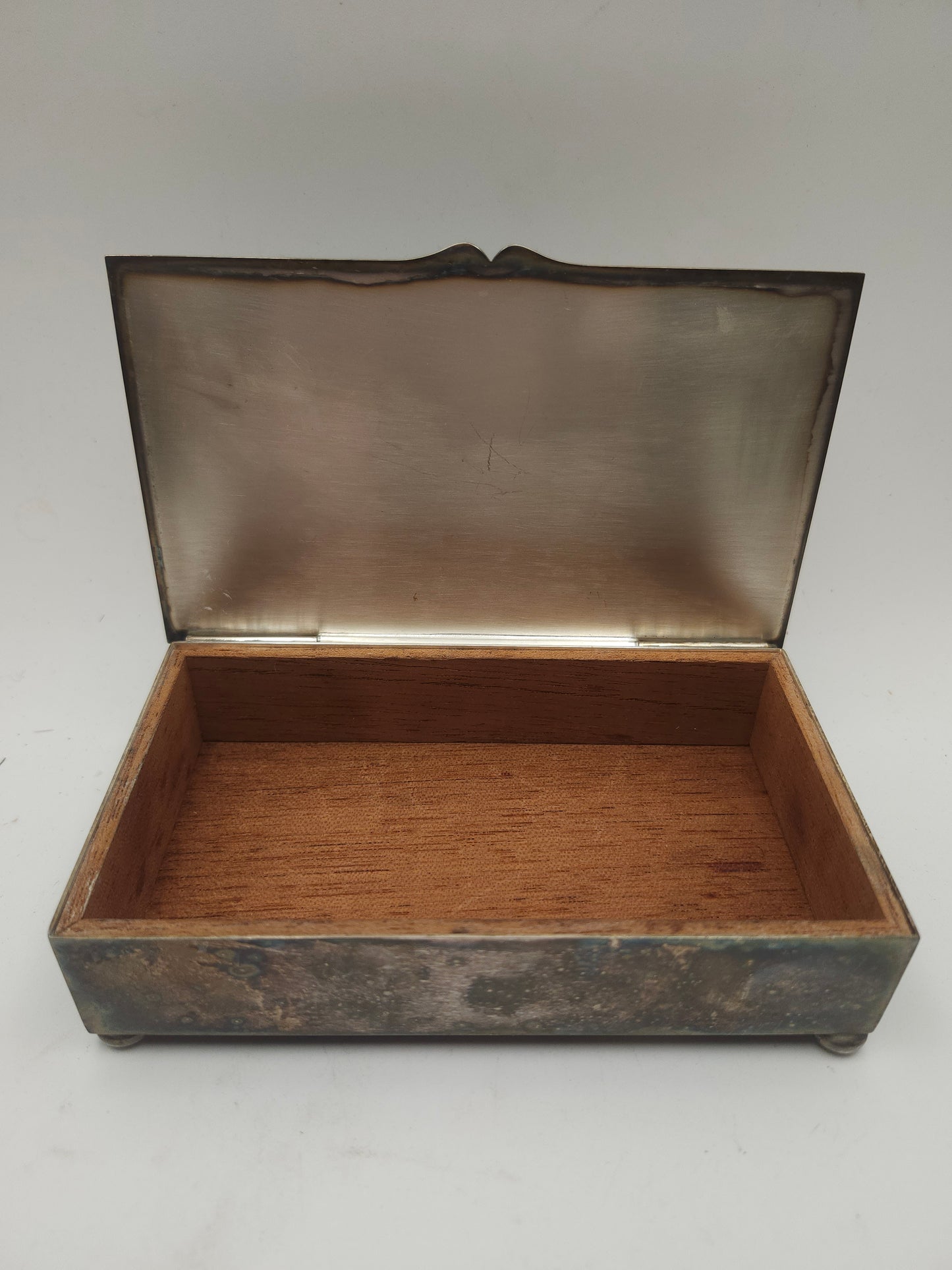 *Antique* Arts & Crafts Era Wood-Lined Silverplate Trinket / Jewelry Box