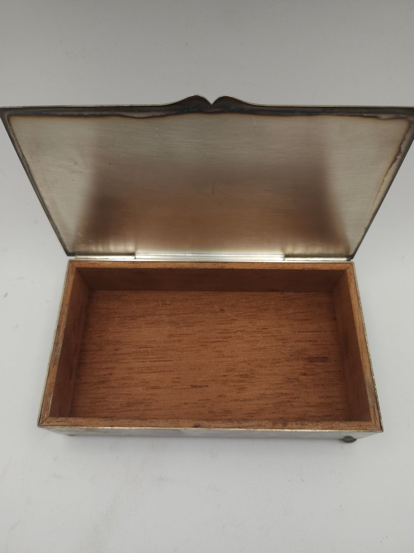 *Antique* Arts & Crafts Era Wood-Lined Silverplate Trinket / Jewelry Box
