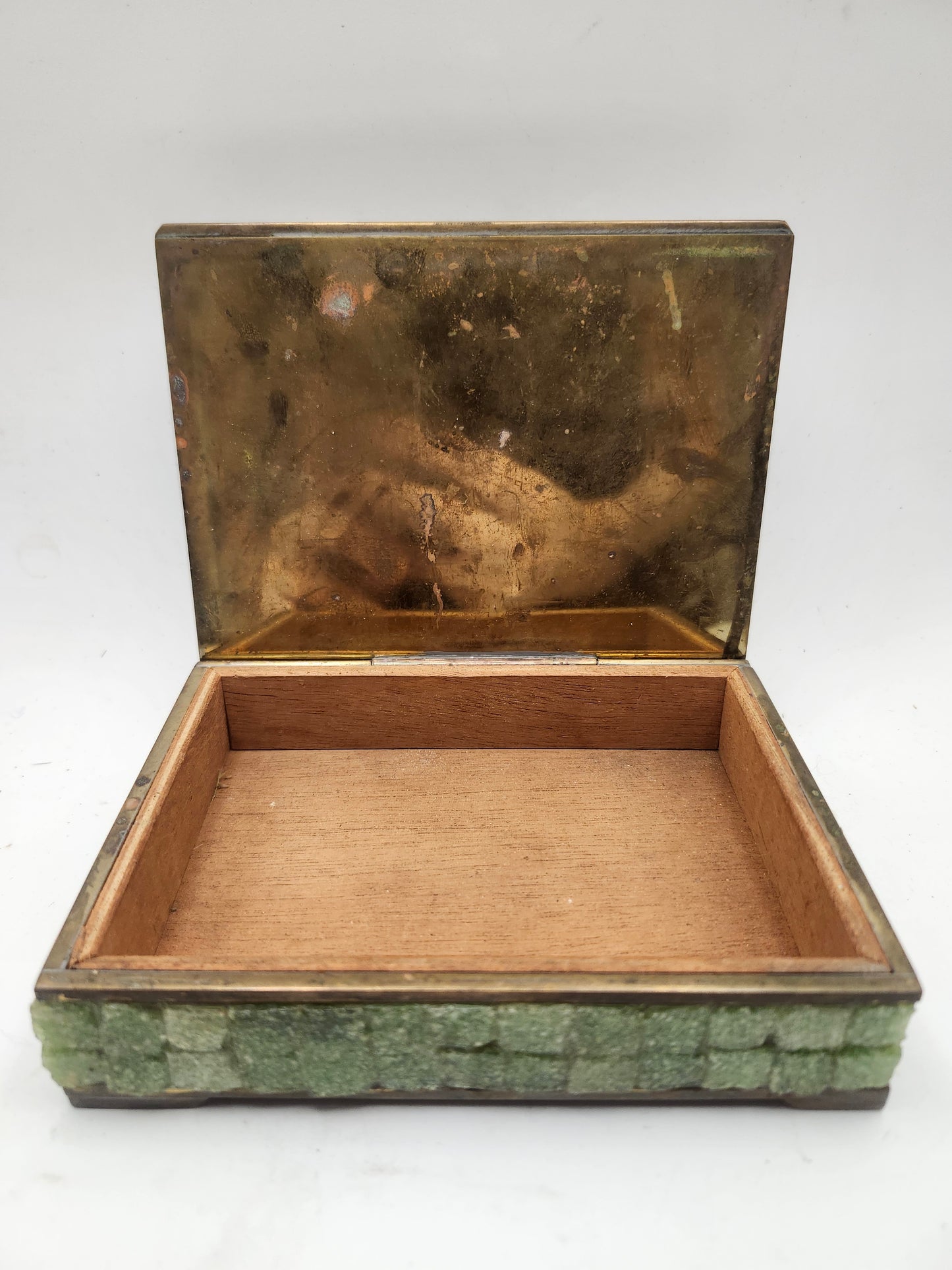 *Pepe Mendoza* Hand Made Inlaid Stone & Brass Aztec Calendar Jewelry / Trinket Box