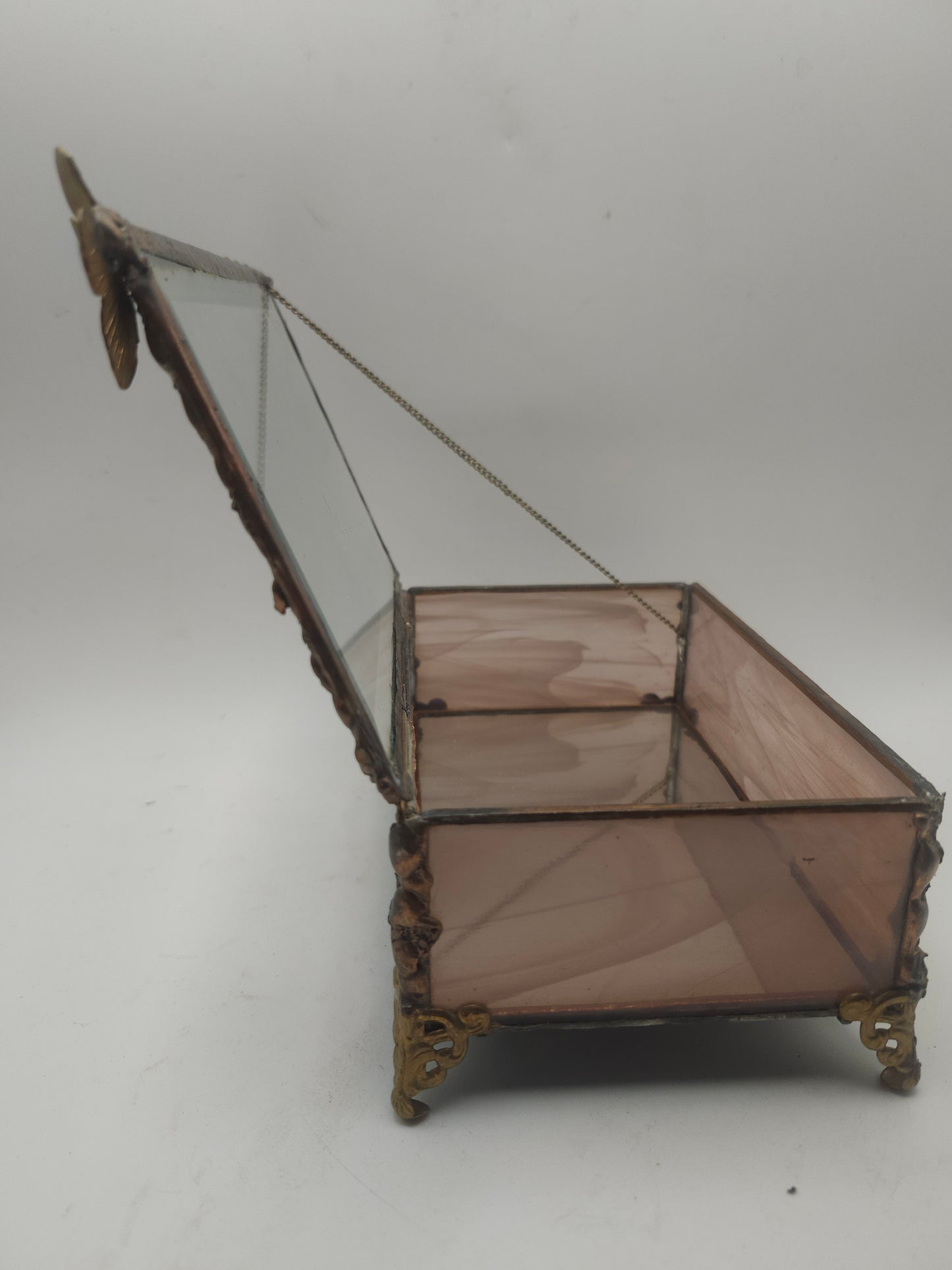 *Keepsake* Jewelry Box with Bevel-Cut Stained Glass, Brass & Butterfly Accent