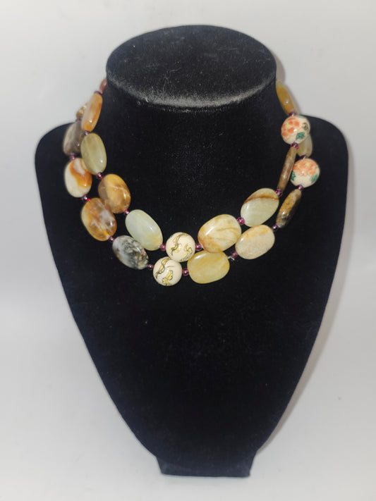 ~925~ Sterling & Polished Gemstone Beaded Statement Necklace XL