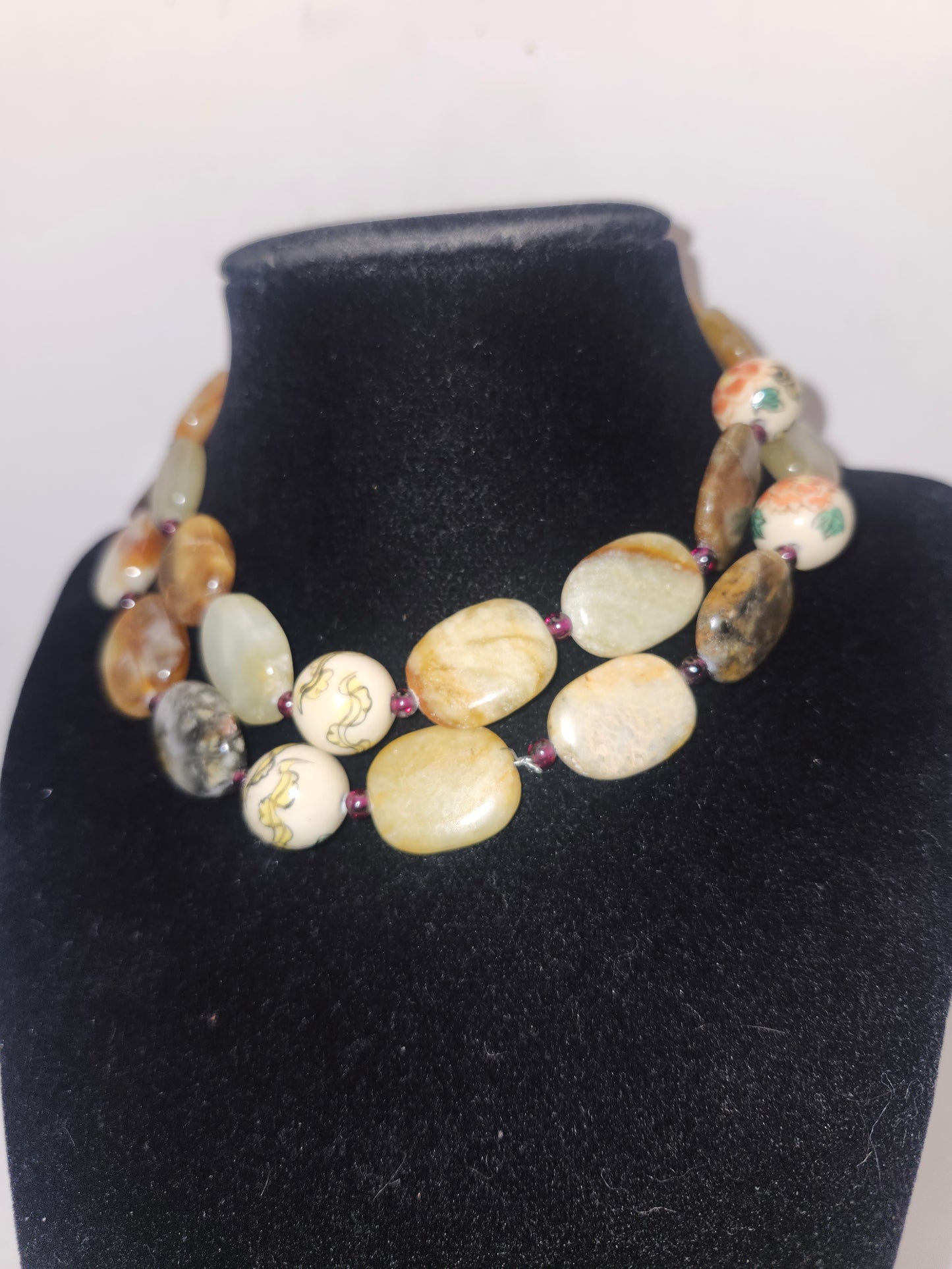 ~925~ Sterling & Polished Gemstone Beaded Statement Necklace XL