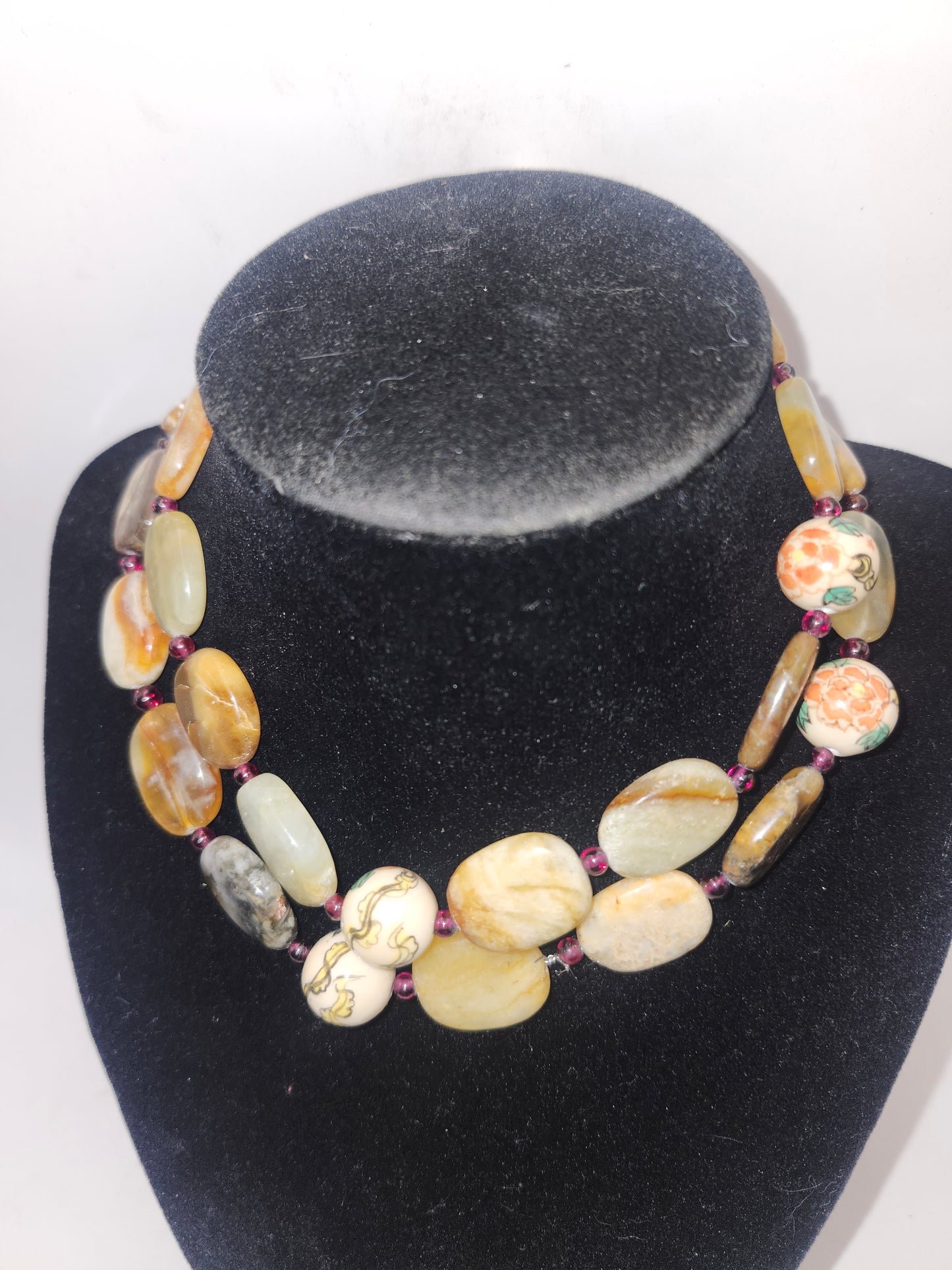 ~925~ Sterling & Polished Gemstone Beaded Statement Necklace XL