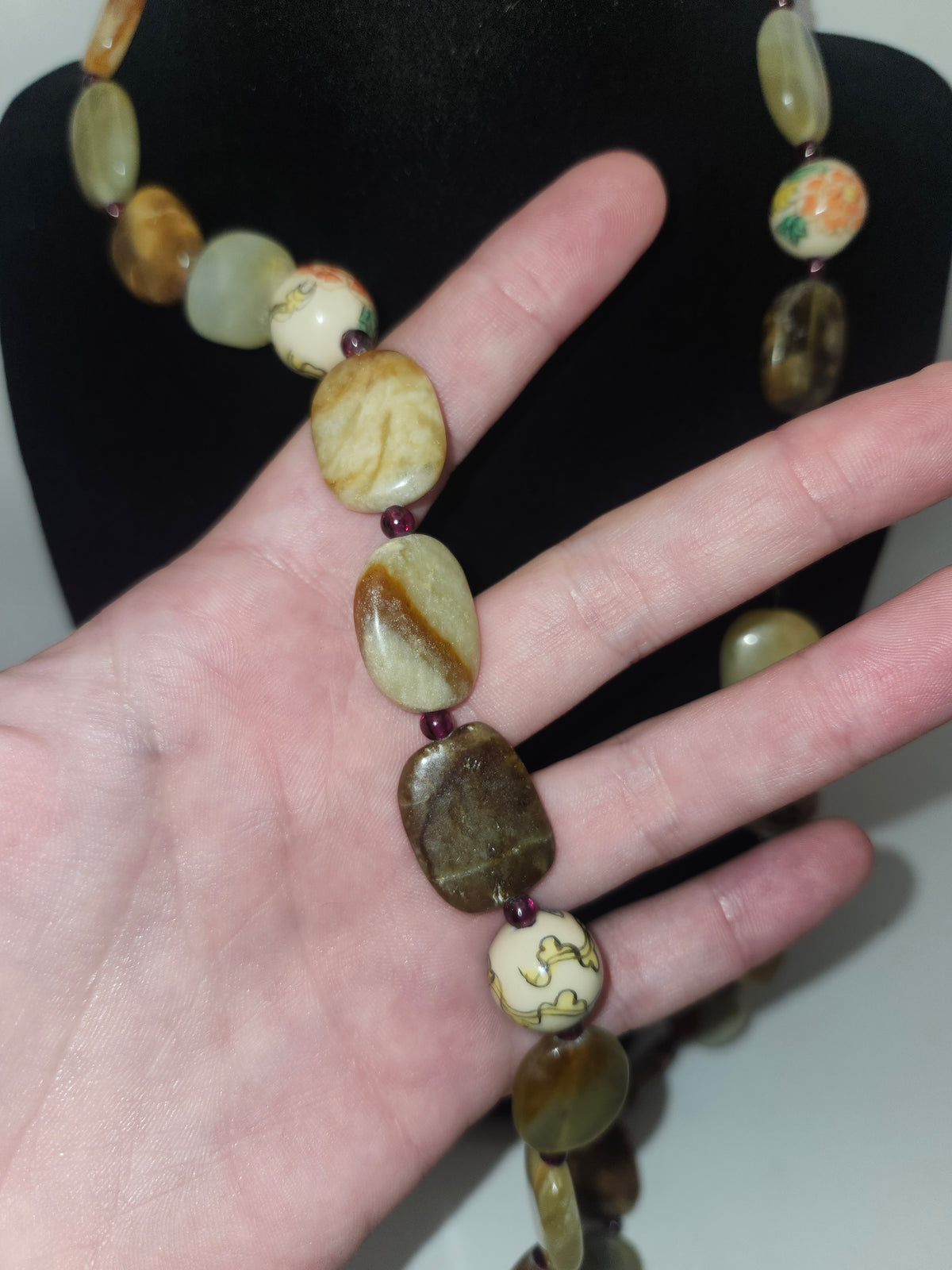 ~925~ Sterling & Polished Gemstone Beaded Statement Necklace XL