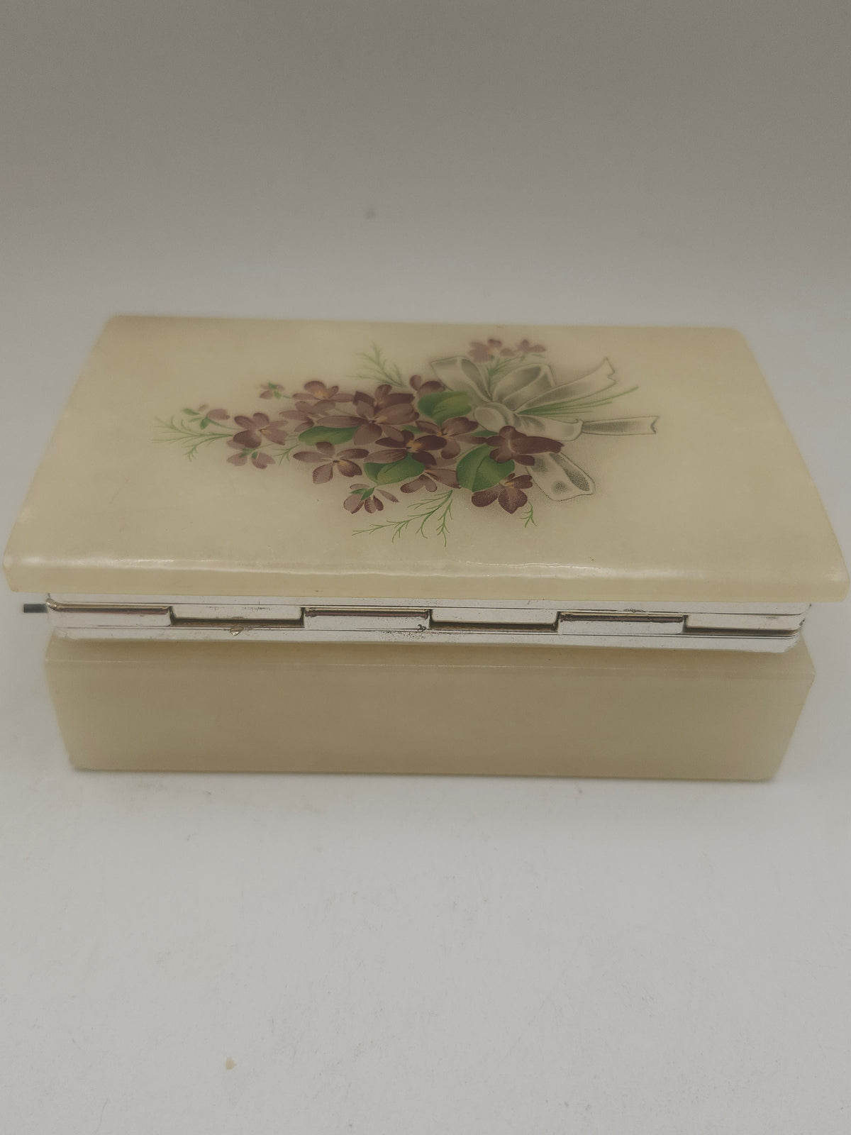 Alabaster Floral Motif Rectangular Jewelry / Trinket Box