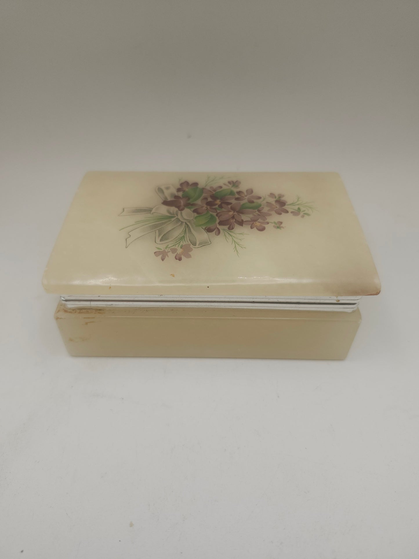 Alabaster Floral Motif Rectangular Jewelry / Trinket Box