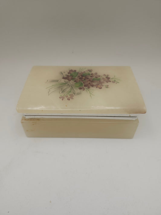 Alabaster Floral Motif Rectangular Jewelry / Trinket Box