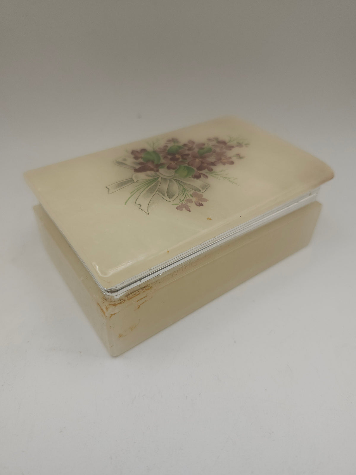 Alabaster Floral Motif Rectangular Jewelry / Trinket Box