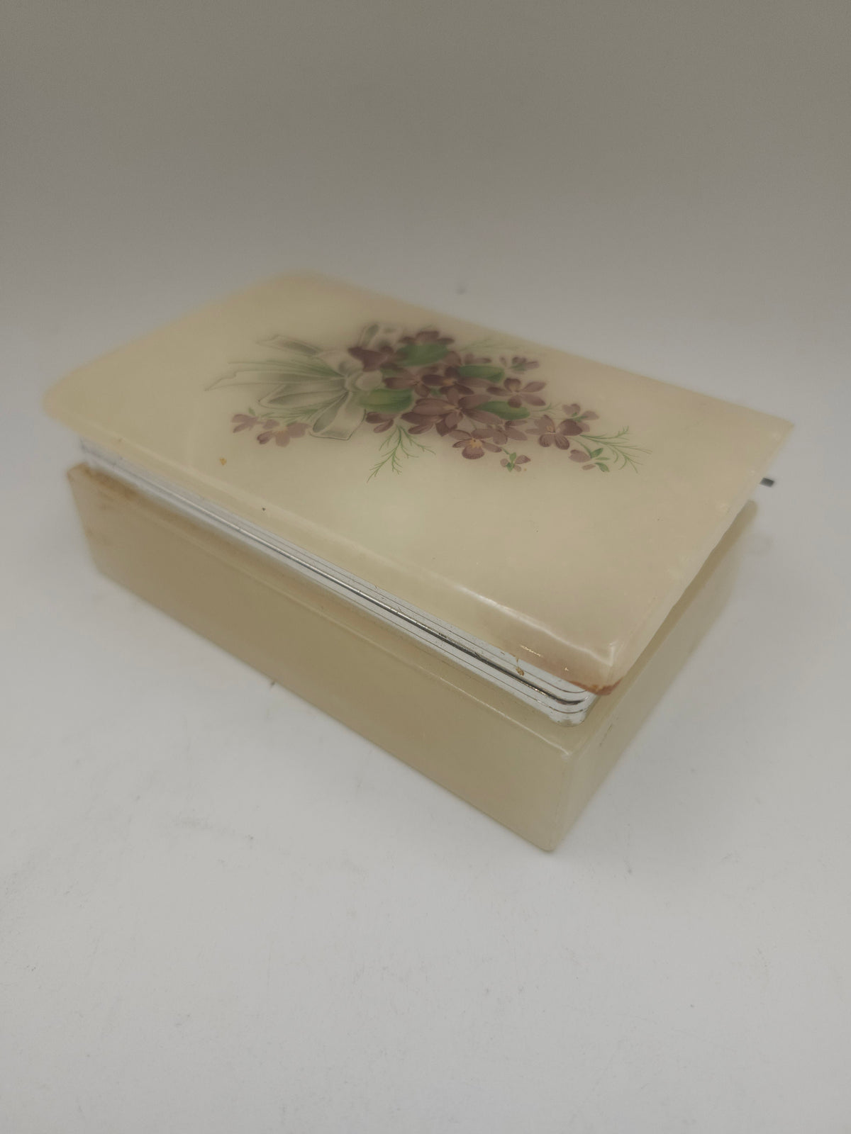 Alabaster Floral Motif Rectangular Jewelry / Trinket Box