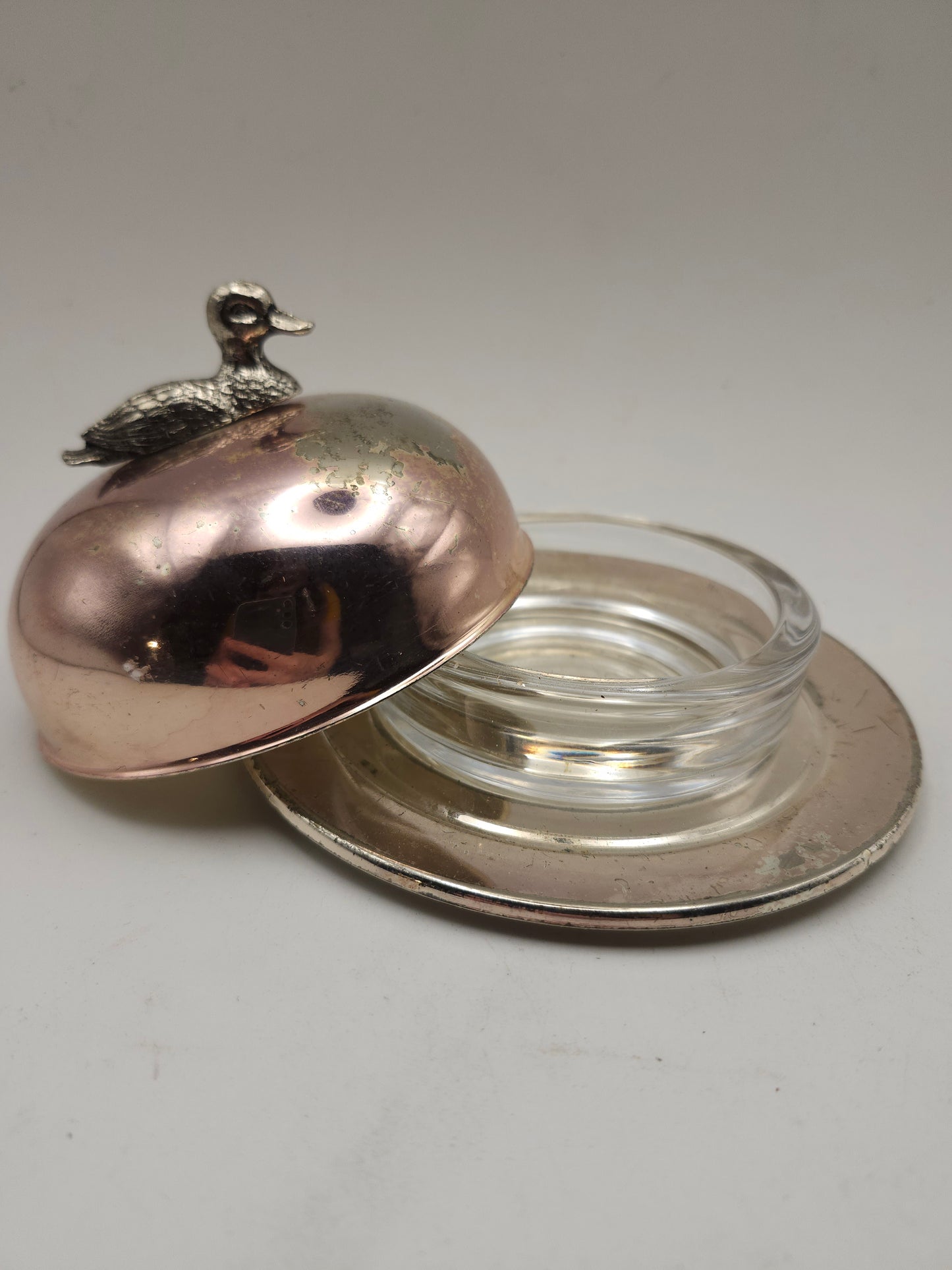 Silverplated Lidded Dish / Ash Tray with Duck Handle