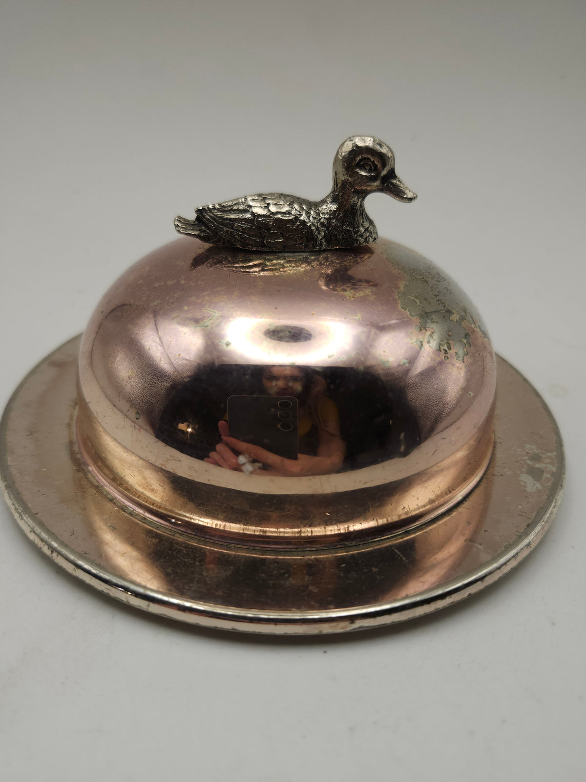 Silverplated Lidded Dish / Ash Tray with Duck Handle