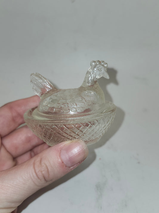 *Miniature* Hen-On-Nest Lidded Glass Dish