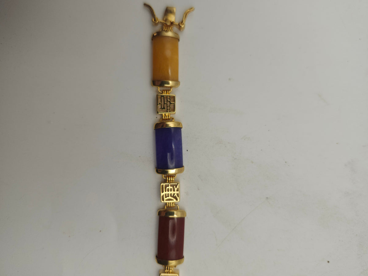 -14K- Gold-Plated Multi-Color Gemstone Link Bracelet