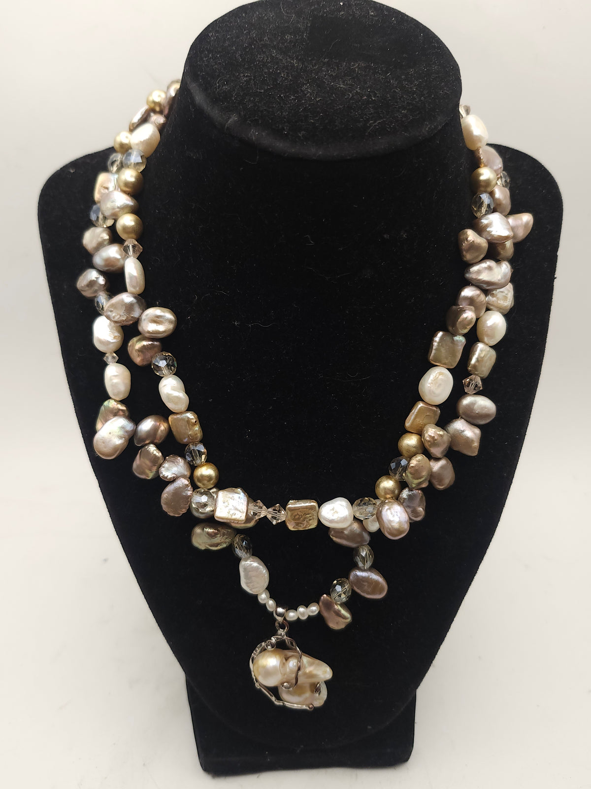 -Baroque & Freshwater- Pearl, Crystal Beaded Statement Necklace