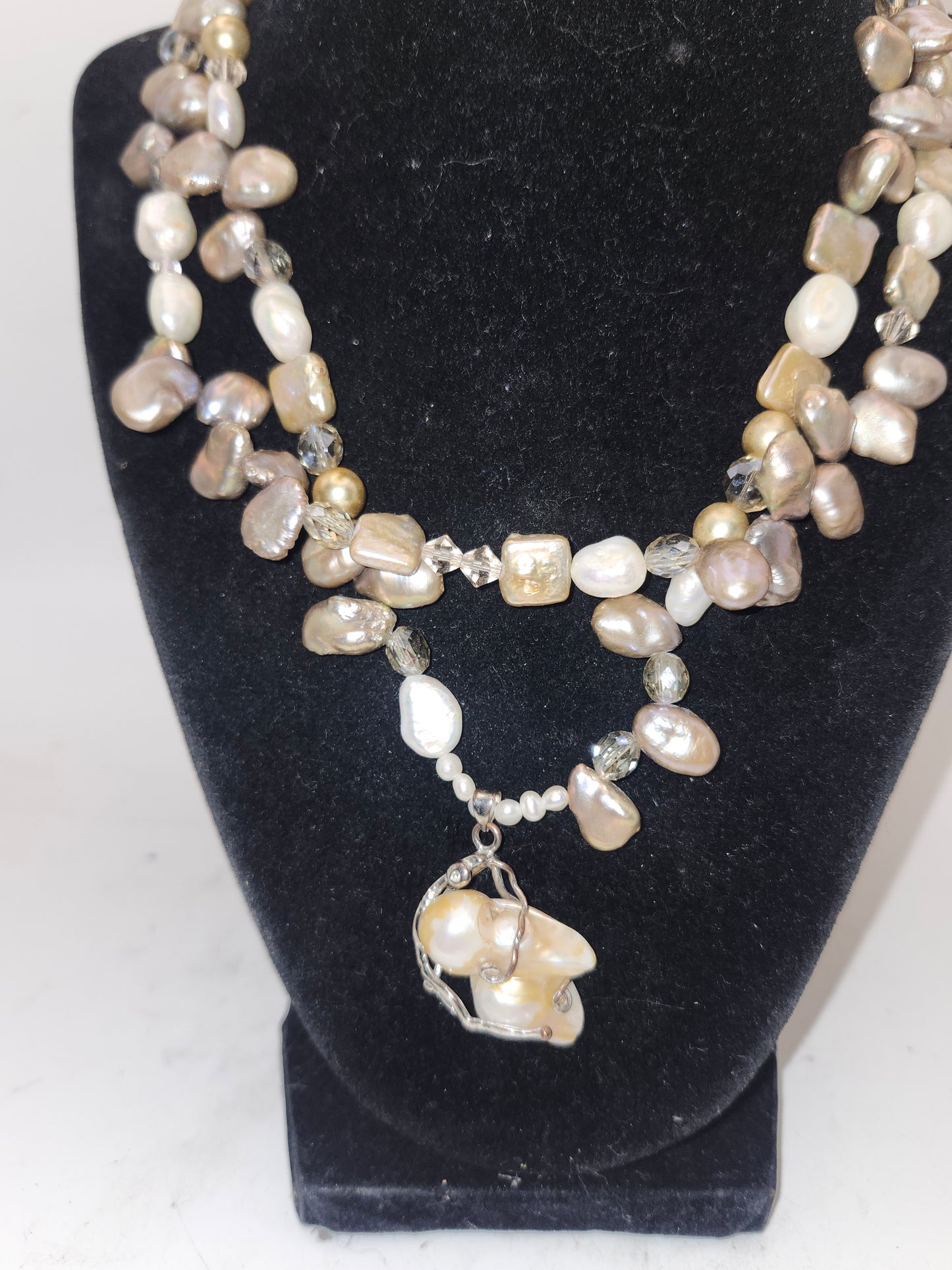 -Baroque & Freshwater- Pearl, Crystal Beaded Statement Necklace