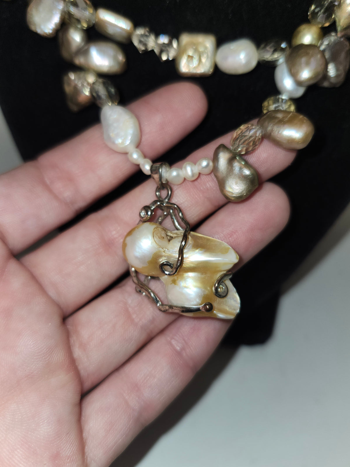 -Baroque & Freshwater- Pearl, Crystal Beaded Statement Necklace