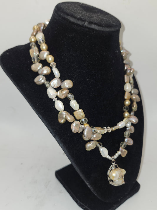 -Baroque & Freshwater- Pearl, Crystal Beaded Statement Necklace