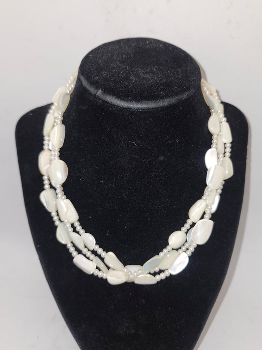 -Mother of Pearl- Natural Pearl Beaded Statement Necklace