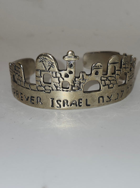 -925- Sterling "Forever Israel" Cuff Bangle Bracelet by Hadaya