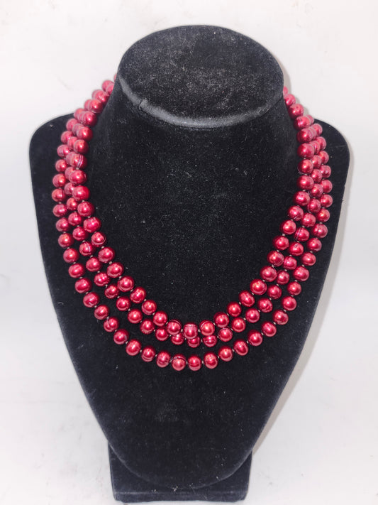 -925- Sterling & Fresh Water Pearl Long Strand Statement Necklace