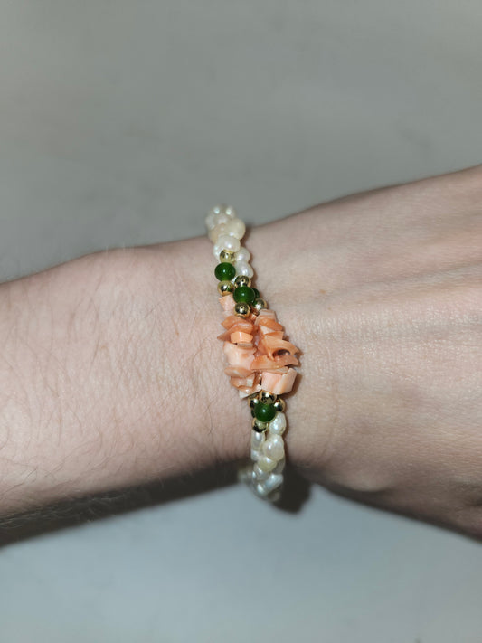 14K Gold-Filled Seed Pearl & Gemstone Chip Bracelet