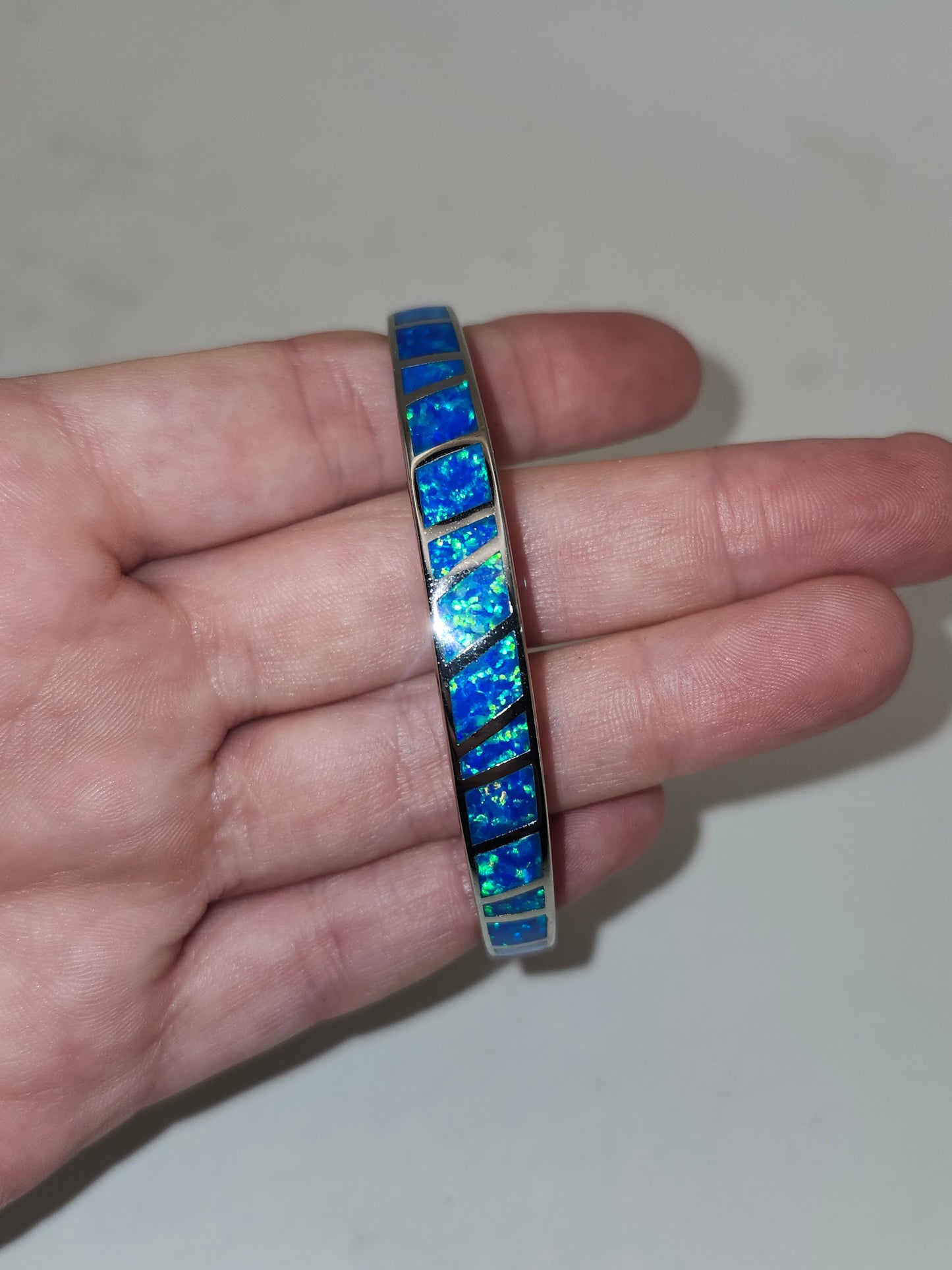 -Opal Inlaid- Cuff Bangle Bracelet