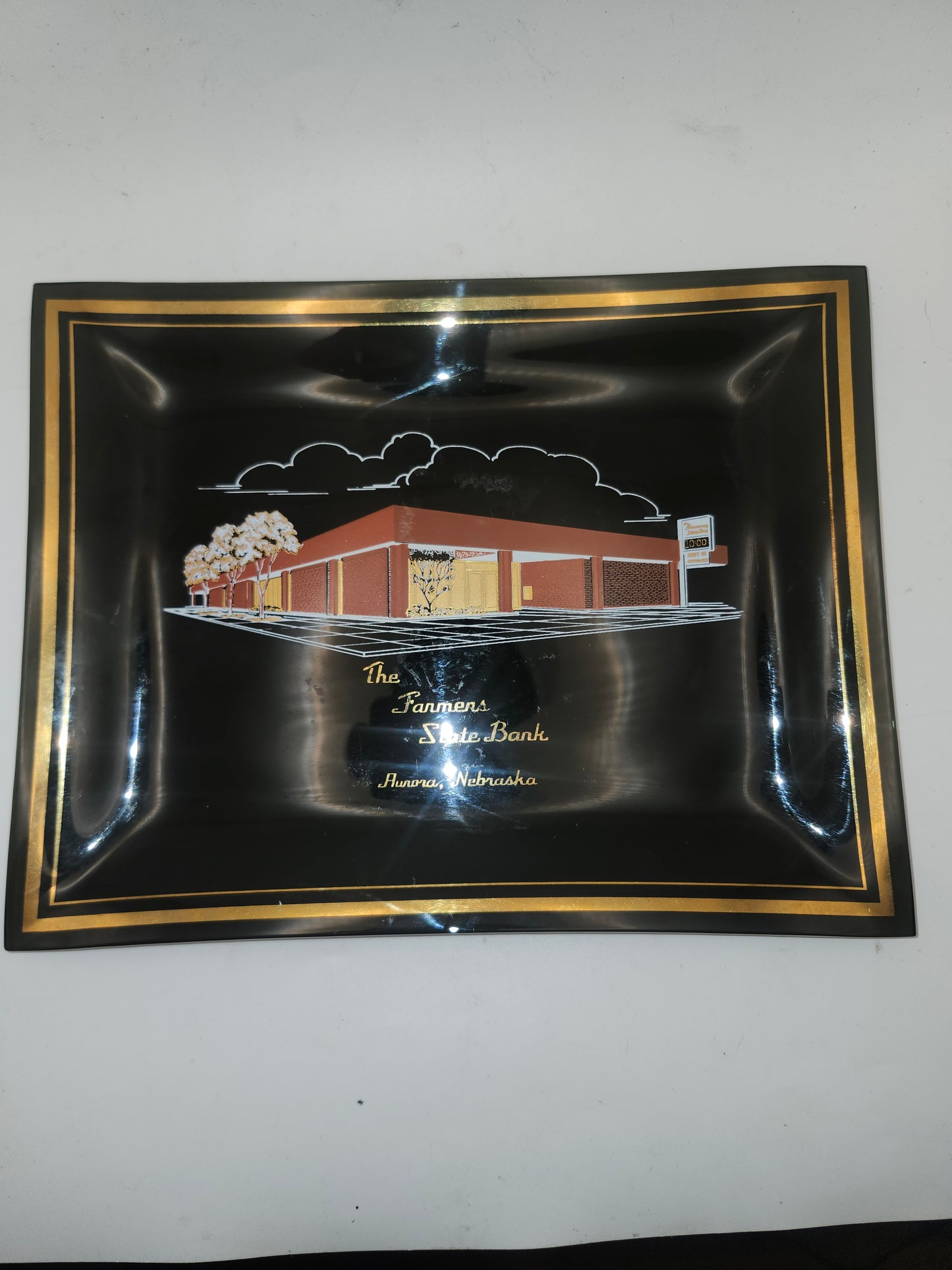 *MCM* Farmer's State Bank Glass Trinket tray / Ashtray